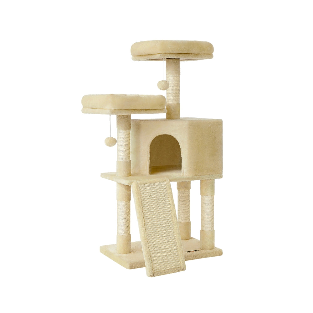 Cat Tree Condo - 45 Inch - Scratching Post - Multi-Level Cat Tower - Beige