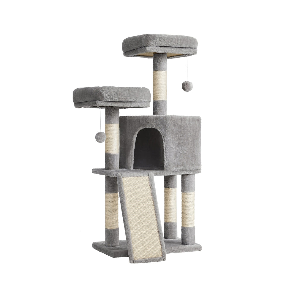 Cat Tree Condo - 45 Inch - Scratching Post - Multi-Level Cat Tower - Light Gray