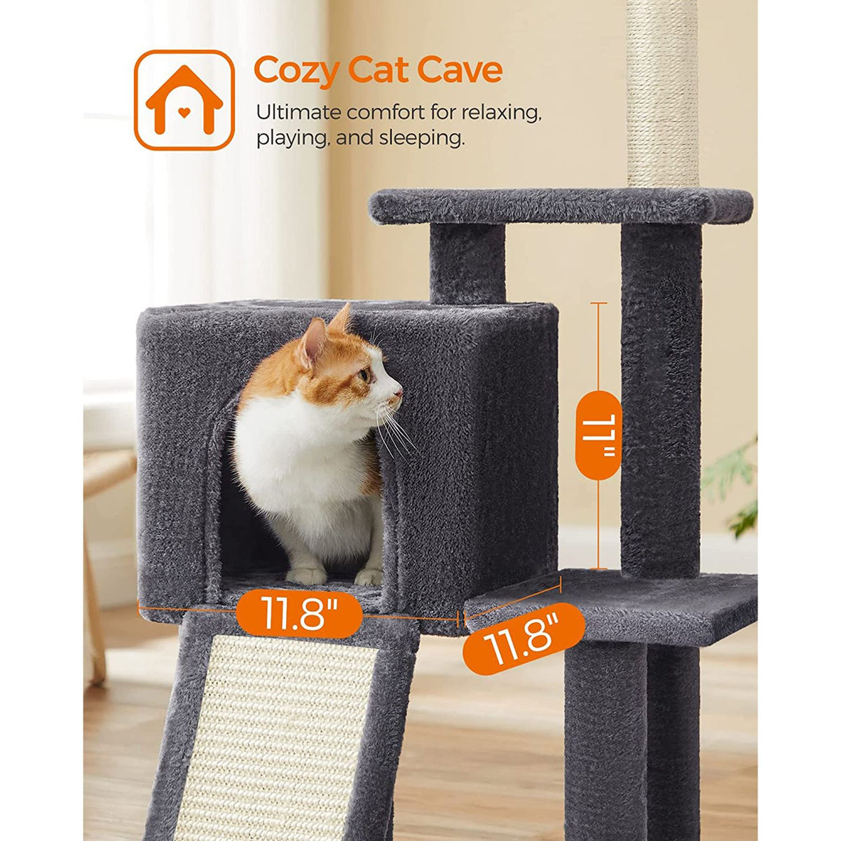 Cat Tower - 46.5-Inch - Multi-Level - Scratching Post - Ramp