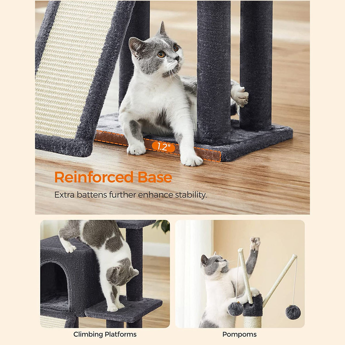 46.5-Inch Cat Tower for Indoor Cats - Smoky Gray