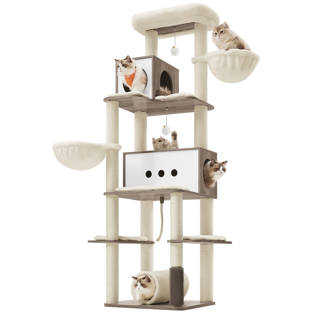 77.5-Inch Tall Modern Cat Tower for Large Indoor Cats - Heather Greige - 23.6"L x 23.6"W x 75.6"H