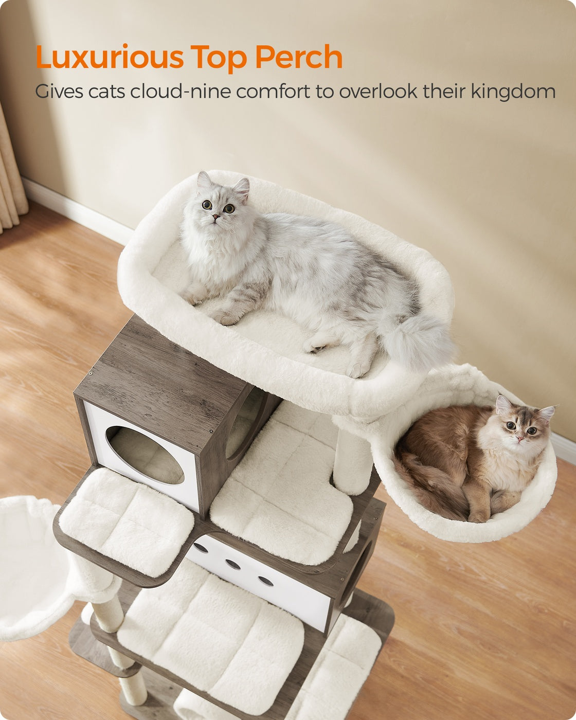 77.5-Inch Tall Modern Cat Tower for Large Indoor Cats - Heather Greige