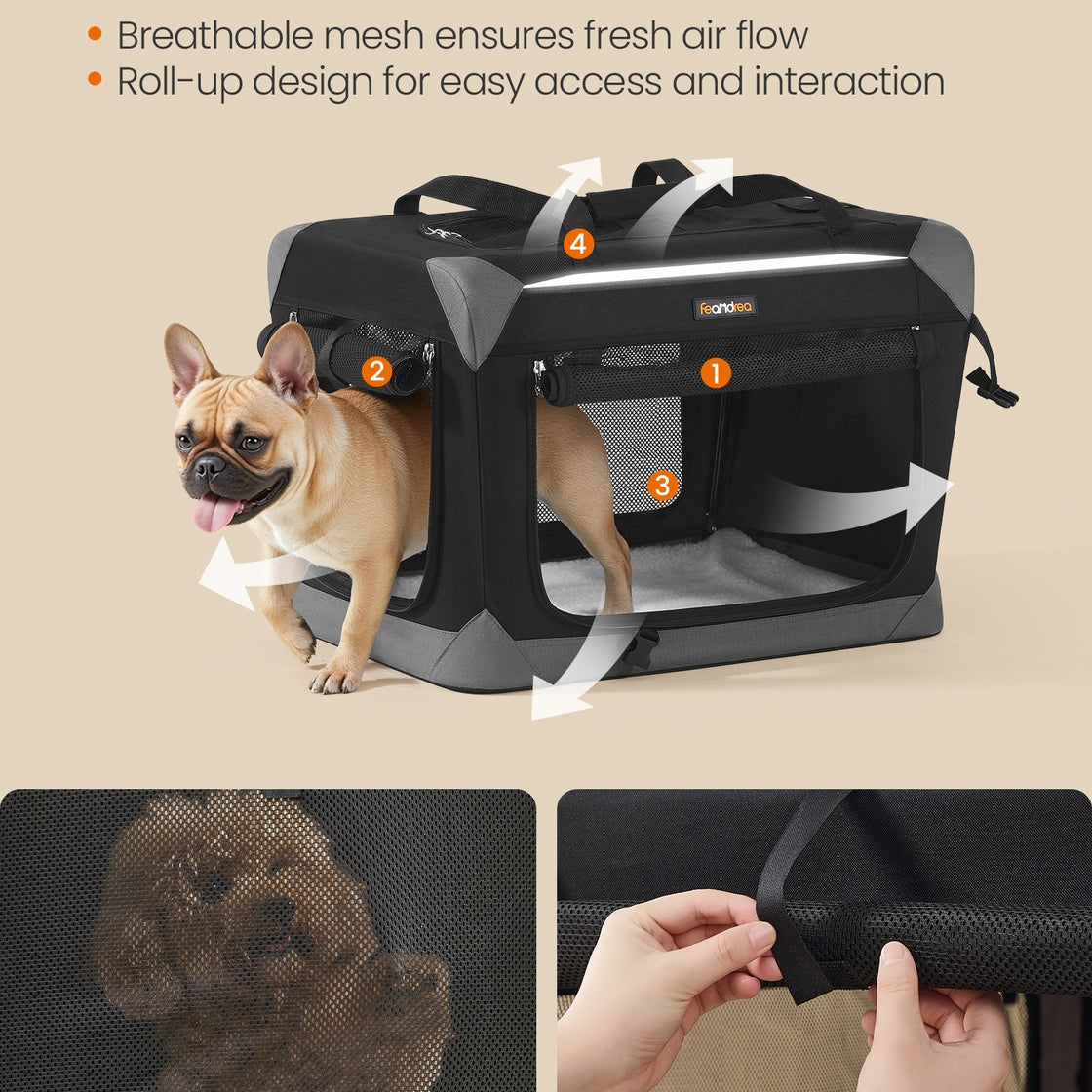 Collapsible Fabric Dog Crate - 24 Inch - Mesh Doors - Folds Flat For Travel