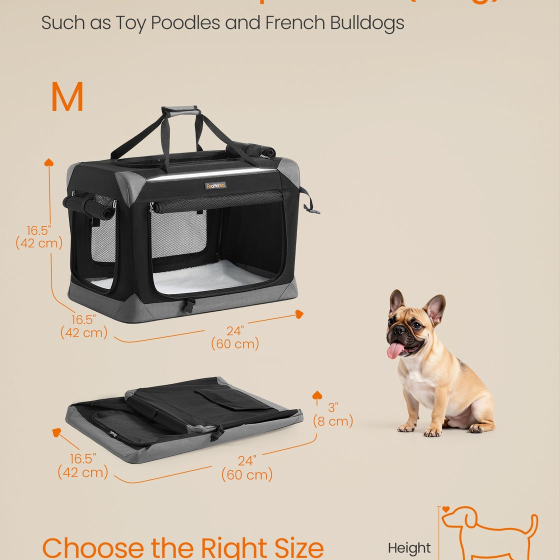 Collapsible Fabric Dog Crate - 24 Inch - Mesh Doors - Folds Flat For Travel