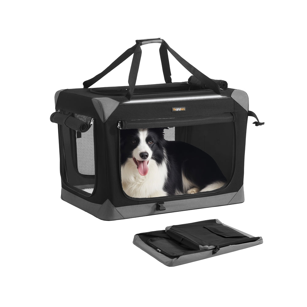 Collapsible Fabric Dog Crate - 30 Inch - Mesh Doors - Folds Flat For Travel