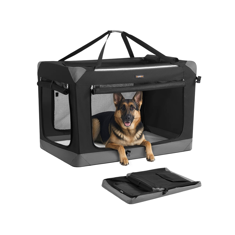 Collapsible Fabric Dog Crate - 42 Inch - Mesh Doors - Folds Flat For Travel