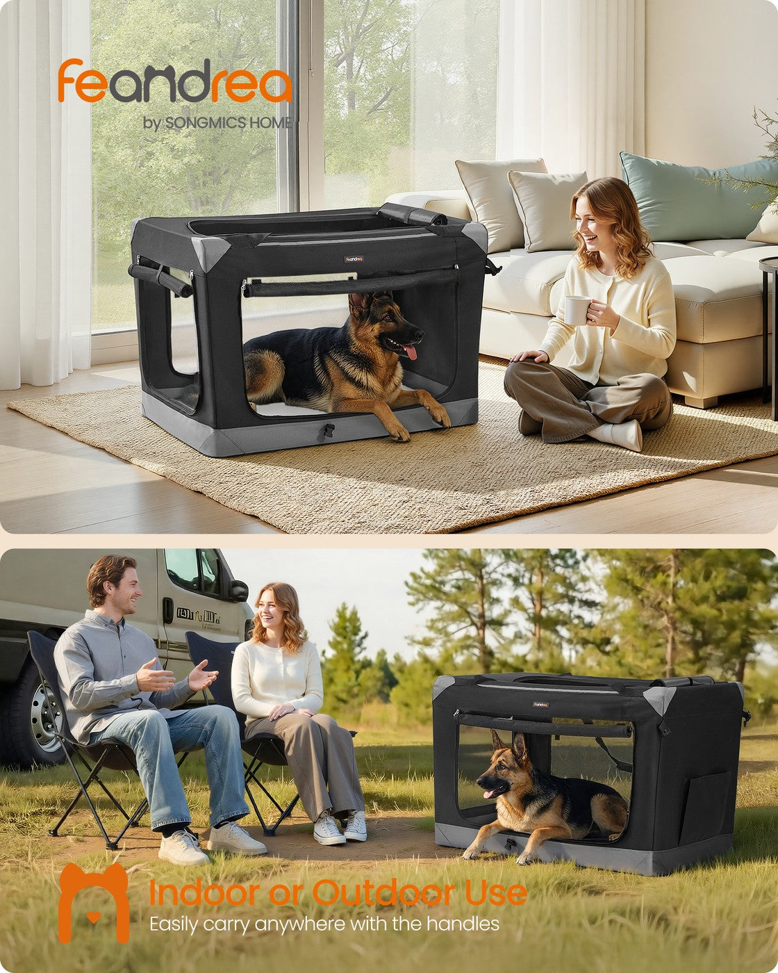Collapsible Fabric Dog Crate - 42 Inch - Mesh Doors - Folds Flat For Travel