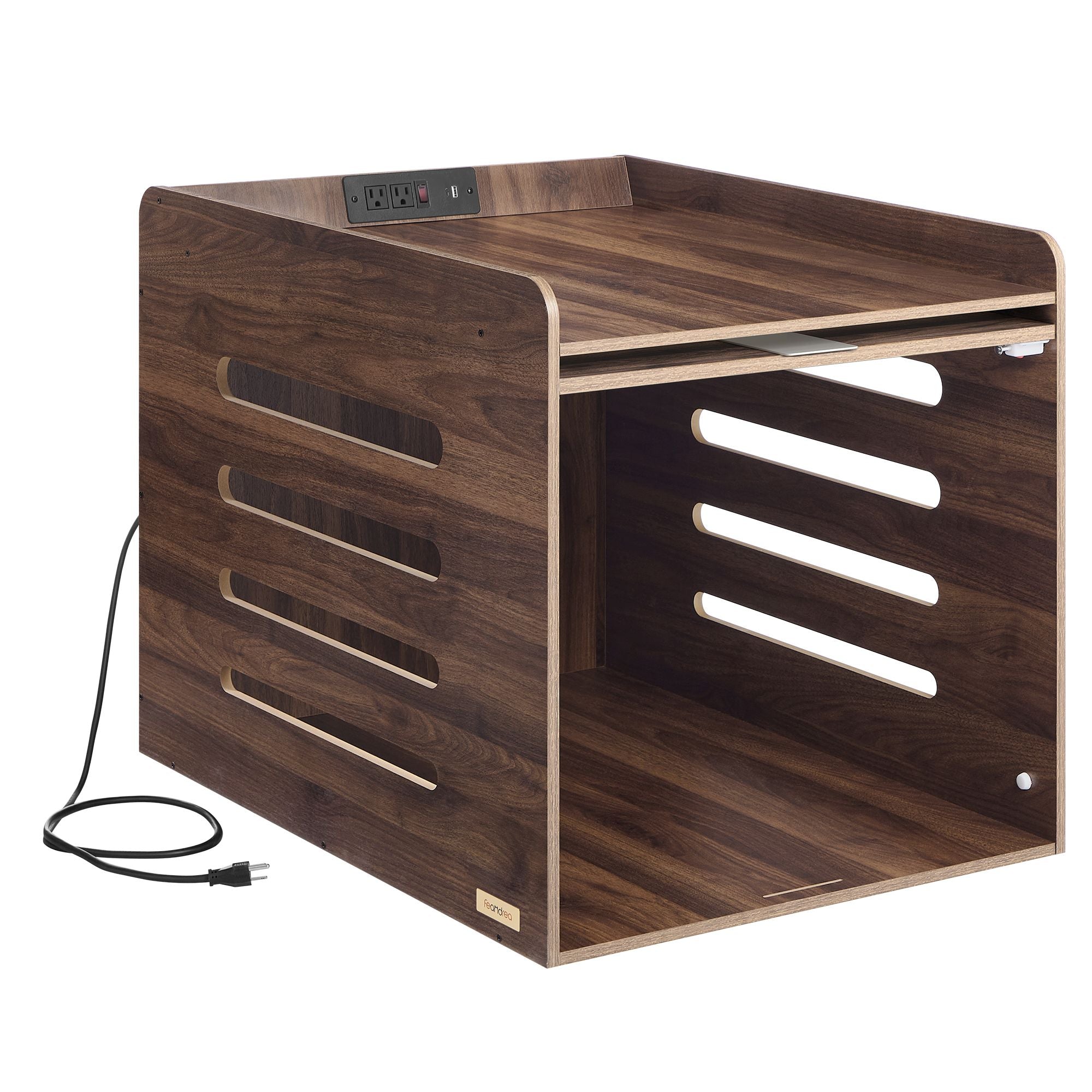 Modern Dog Crate Furniture with Flip-Up Hidden Door - Walnut Brown