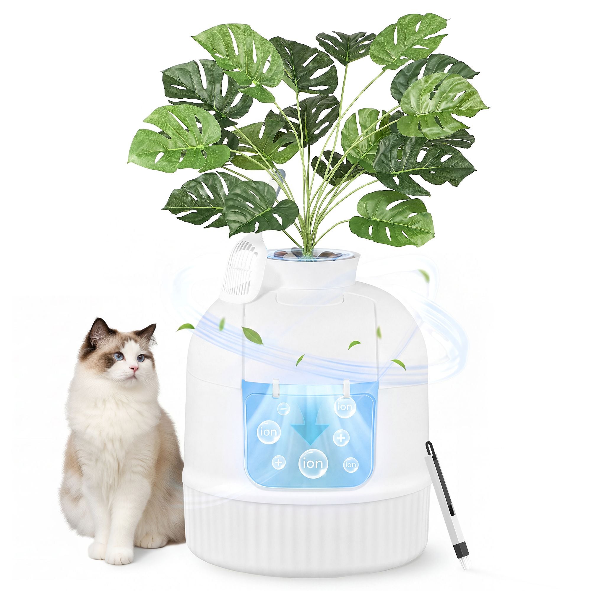 Plant Cat Litter Box Enclosure with Artificial Plant - Cloud White
