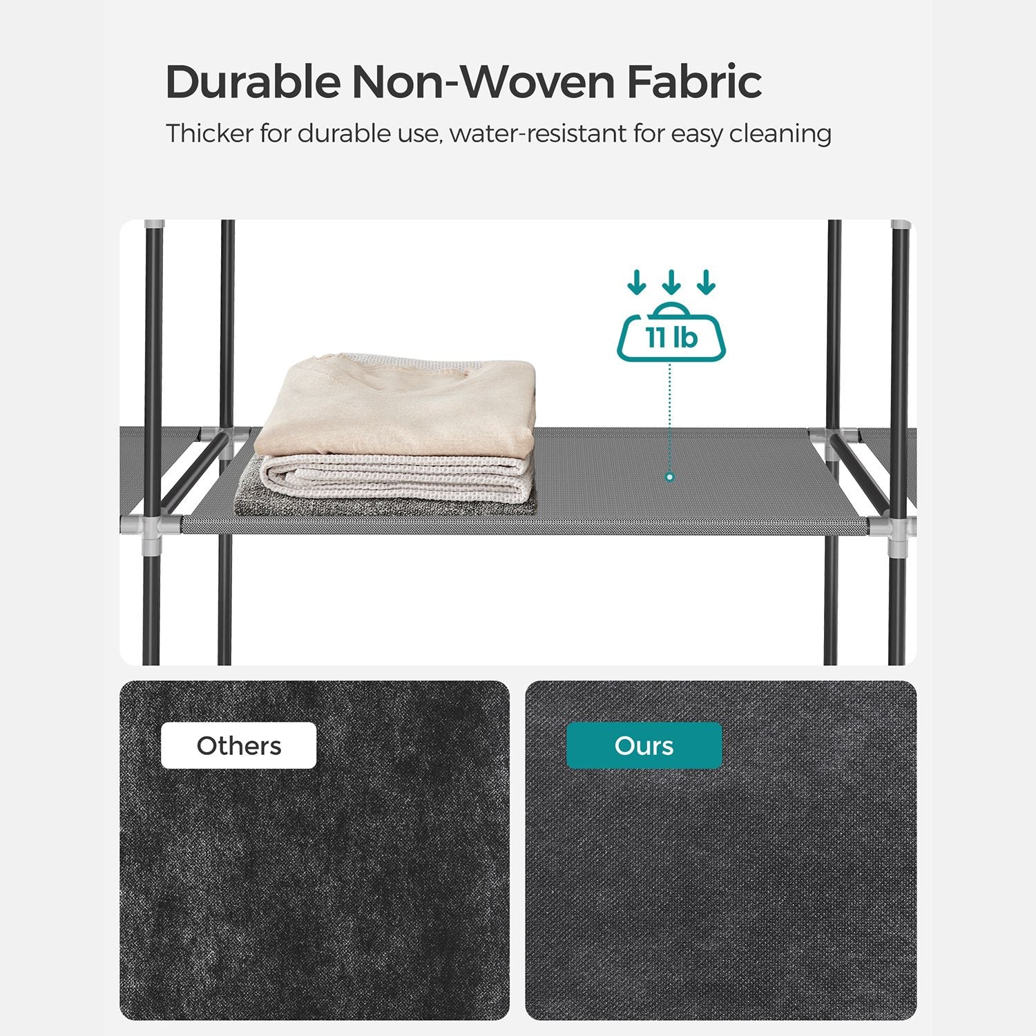 Portable wardrobe closet – hanging space and shelves – steel frame – 4 side pockets