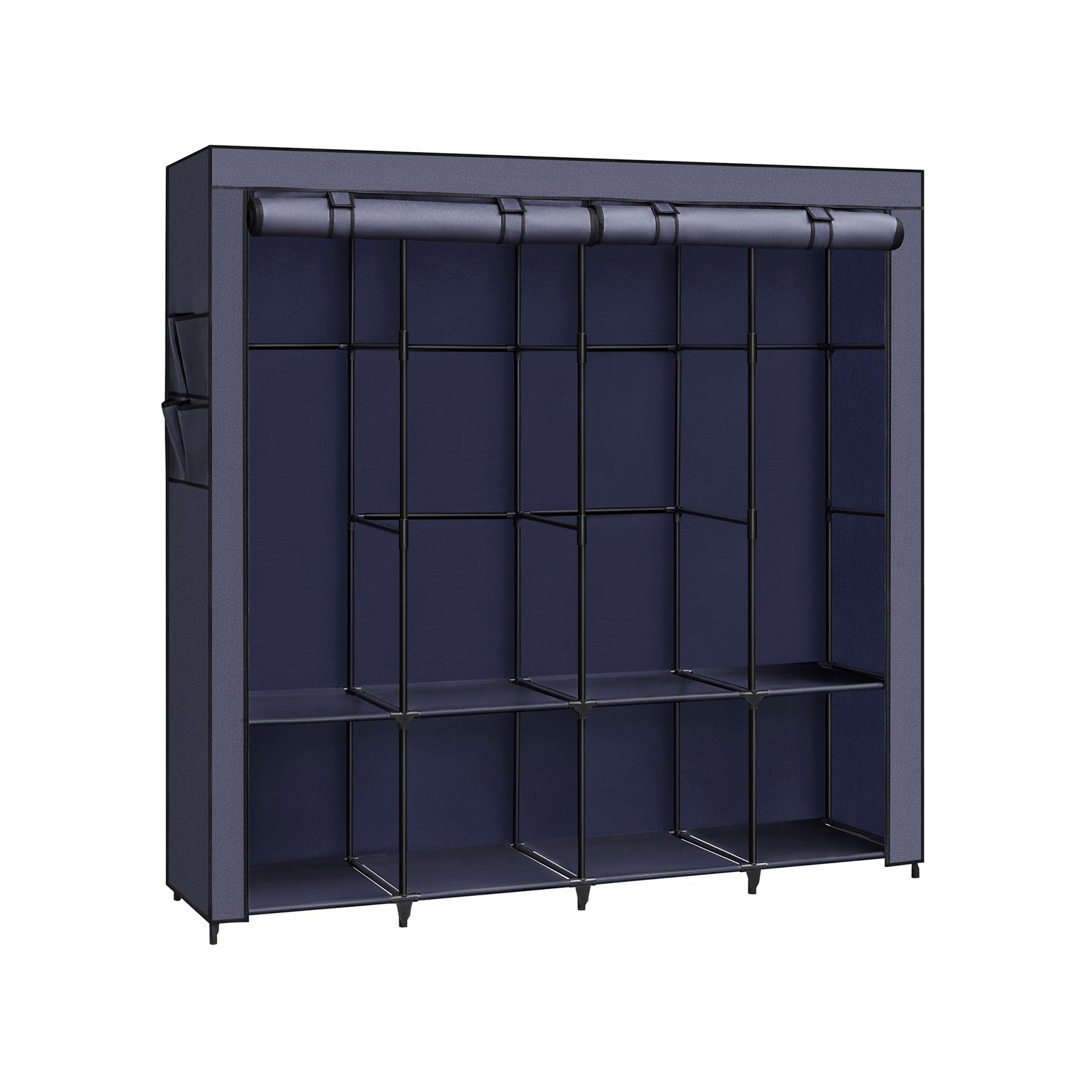 Portable wardrobe closet – hanging space and shelves – steel frame – 4 side pockets
