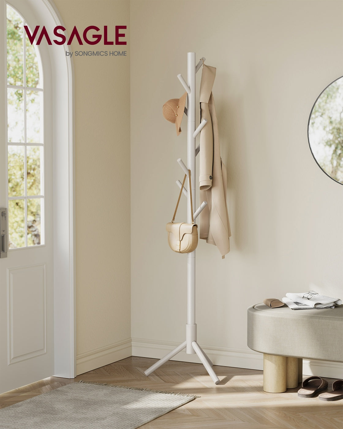 Solid Wood Coat Rack - 8 Hooks - Free Standing