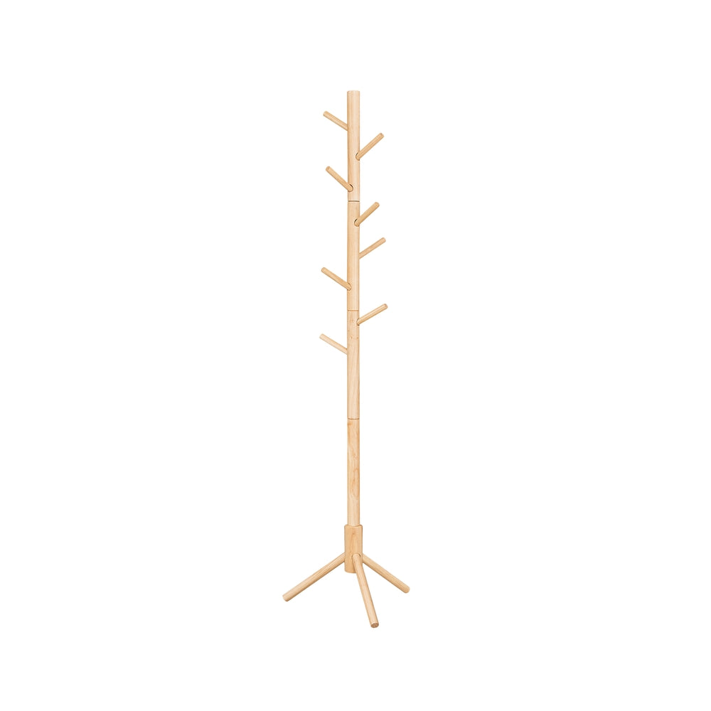 Solid Wood Coat Rack with 8 Hooks Ink Black - Natural Beige