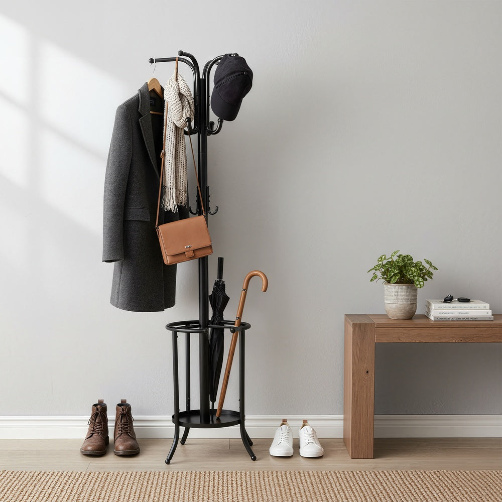 Metal Coat Rack Stand with Umbrella Holder for Entryway and Hall