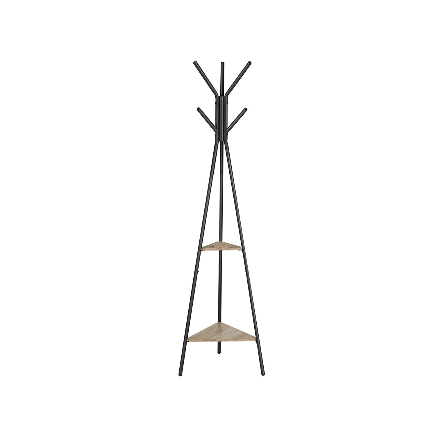Coat Hanger Stand - Hall Tree with 2 Shelves - Greige, Black