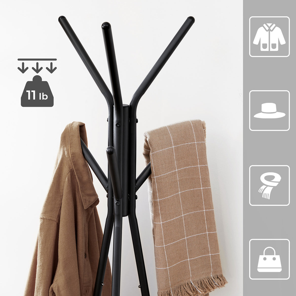 Coat Hanger Stand - Hall Tree with 2 Shelves