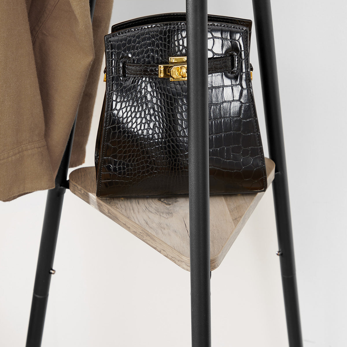 Coat Hanger Stand - Hall Tree with 2 Shelves