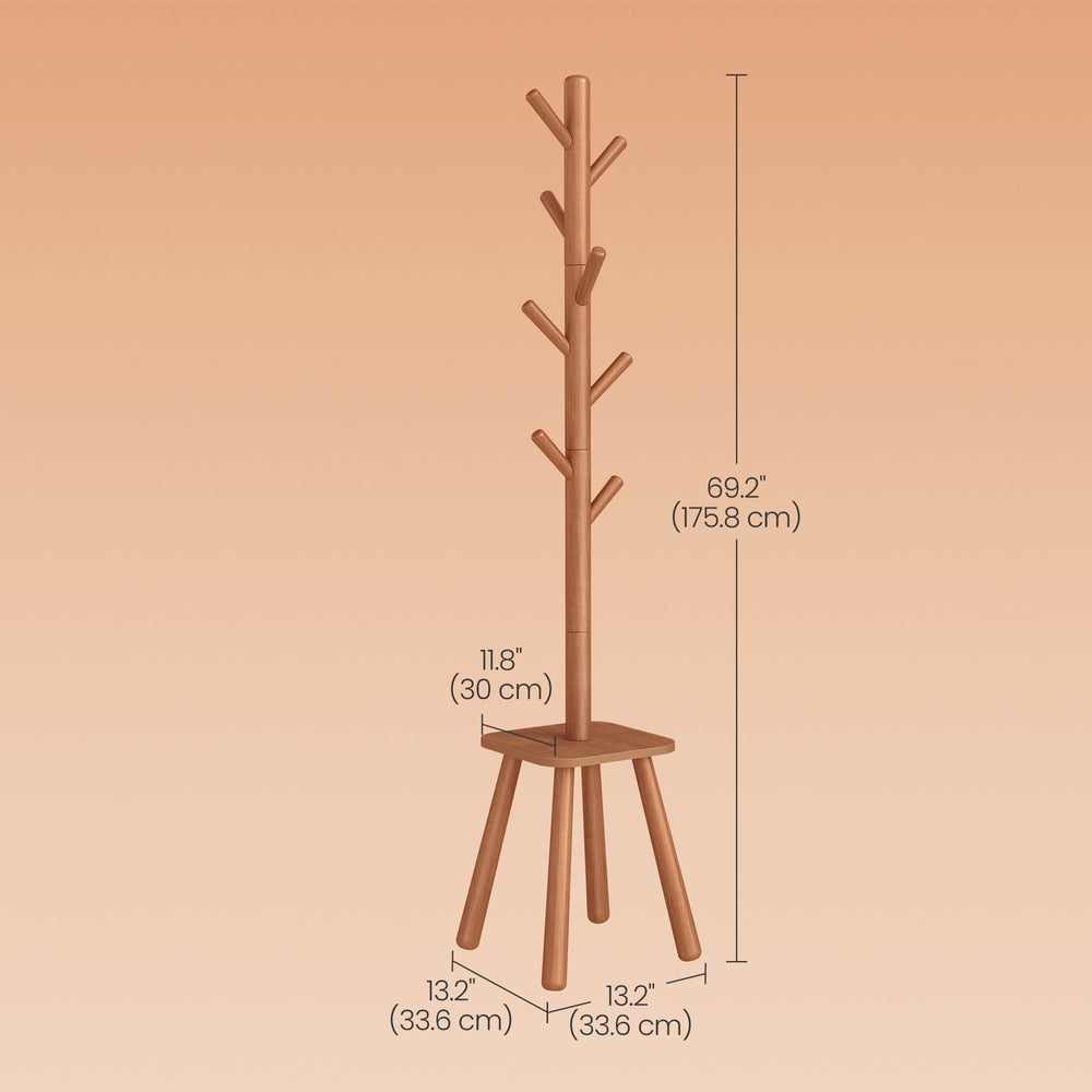 Tall Freestanding Coat Rack with Hooks and Shelf for Entryway