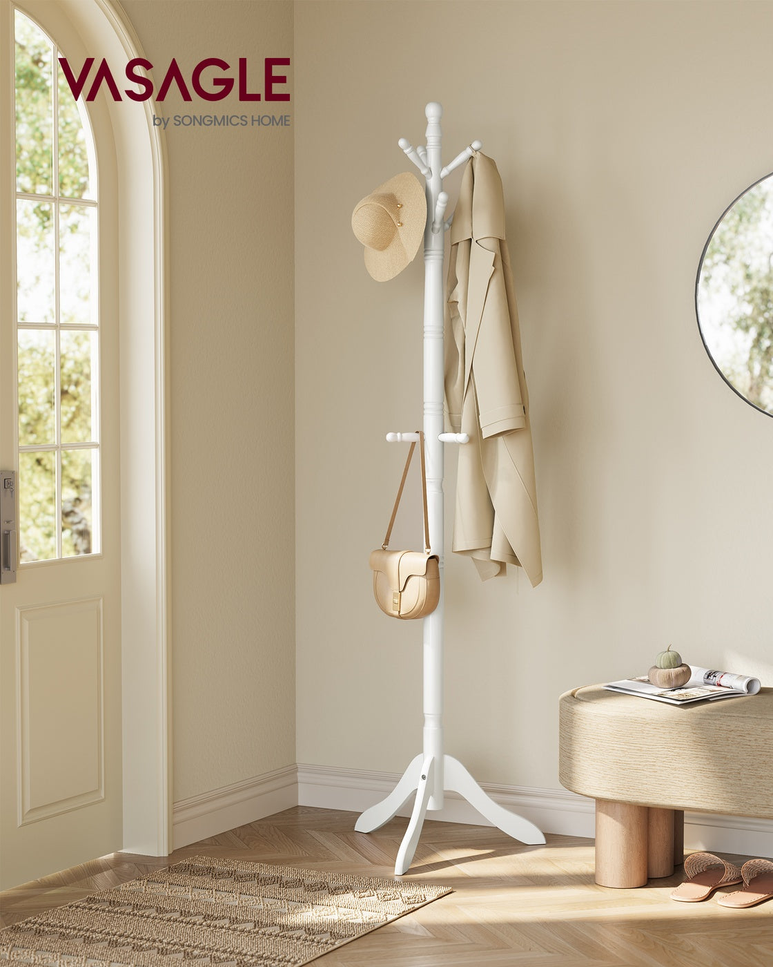 Solid Wood Coat Rack and Stand - 10 Hooks