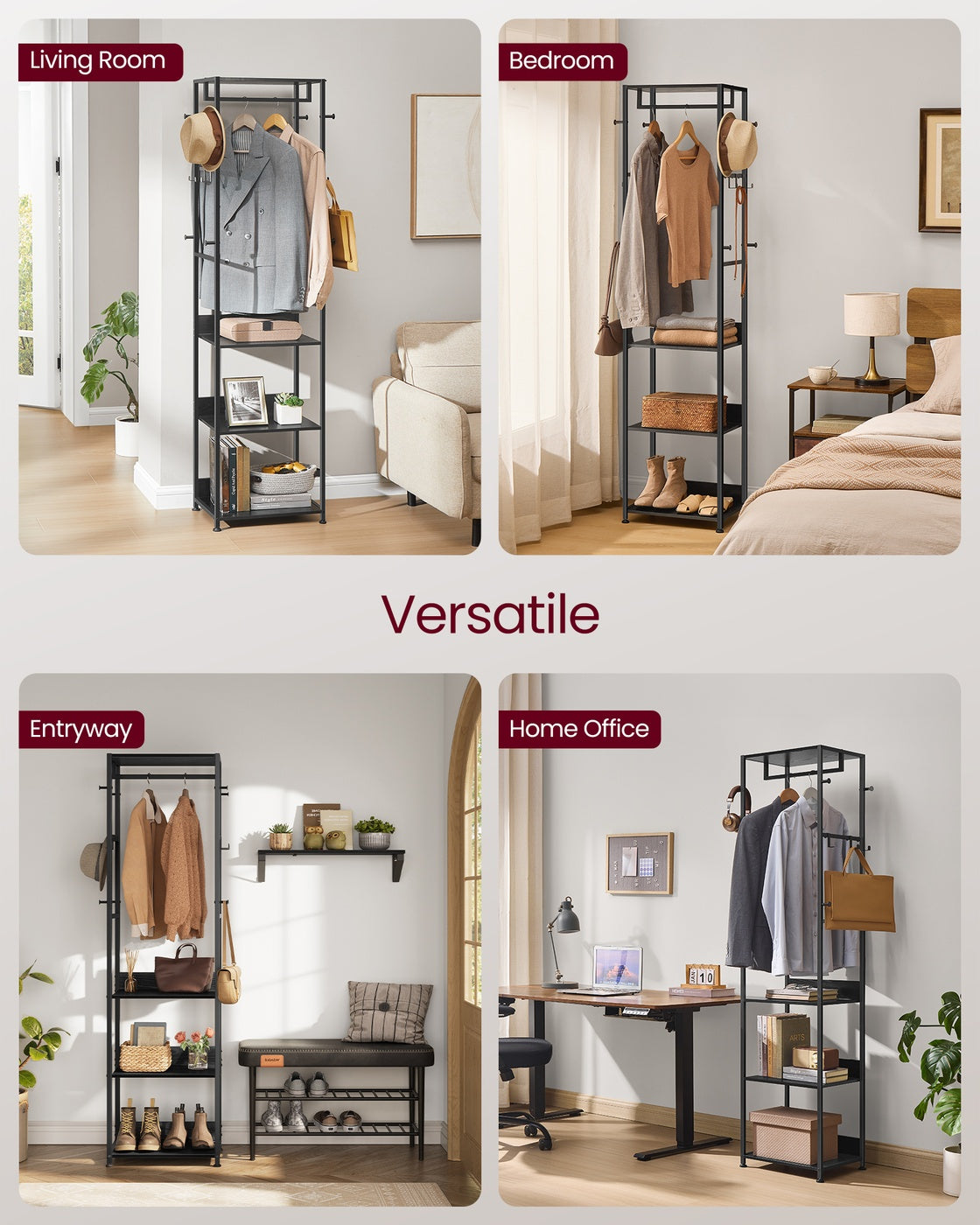 Freestanding Hall Tree - 71 Inch - Shelves And Hanging Rail