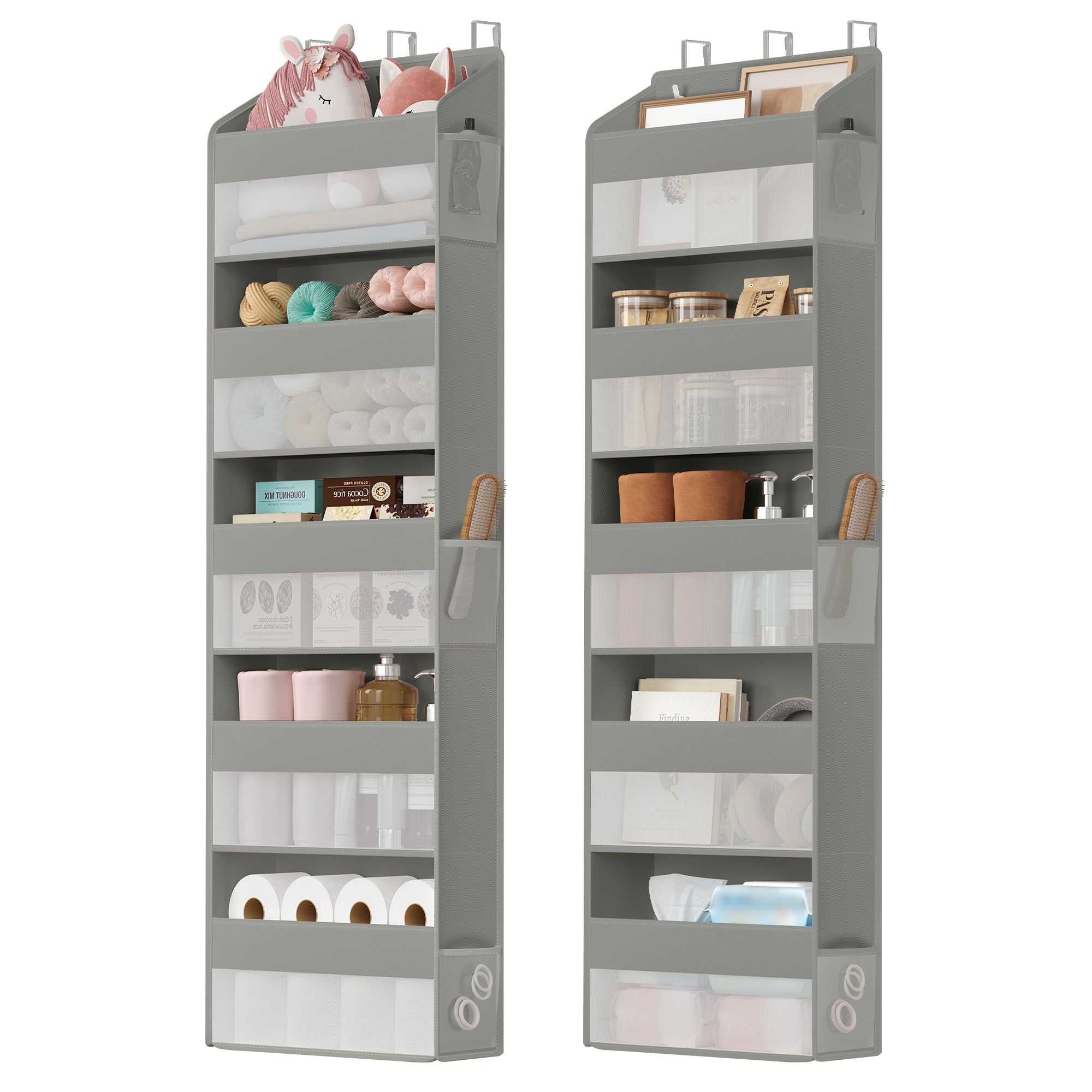 Over-the-Door Organizer - 2 Pack 5-Tier Door Hanging Storage Shelf - Heavy-Duty Closet Hanging Organizer Foldable - Transparent - Pockets - Metal Hooks - Ink Black URDH011BH01 - Dove Gray