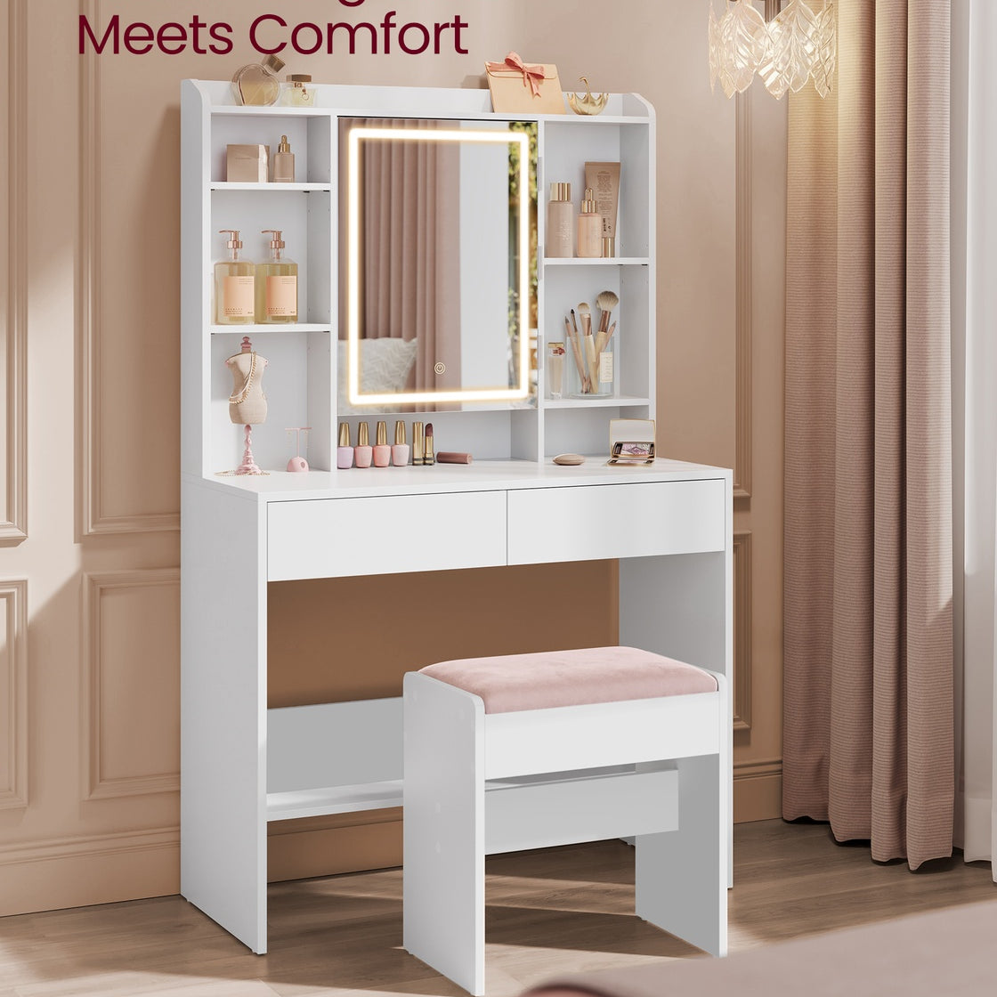 Velvet Vanity Stool With Storage