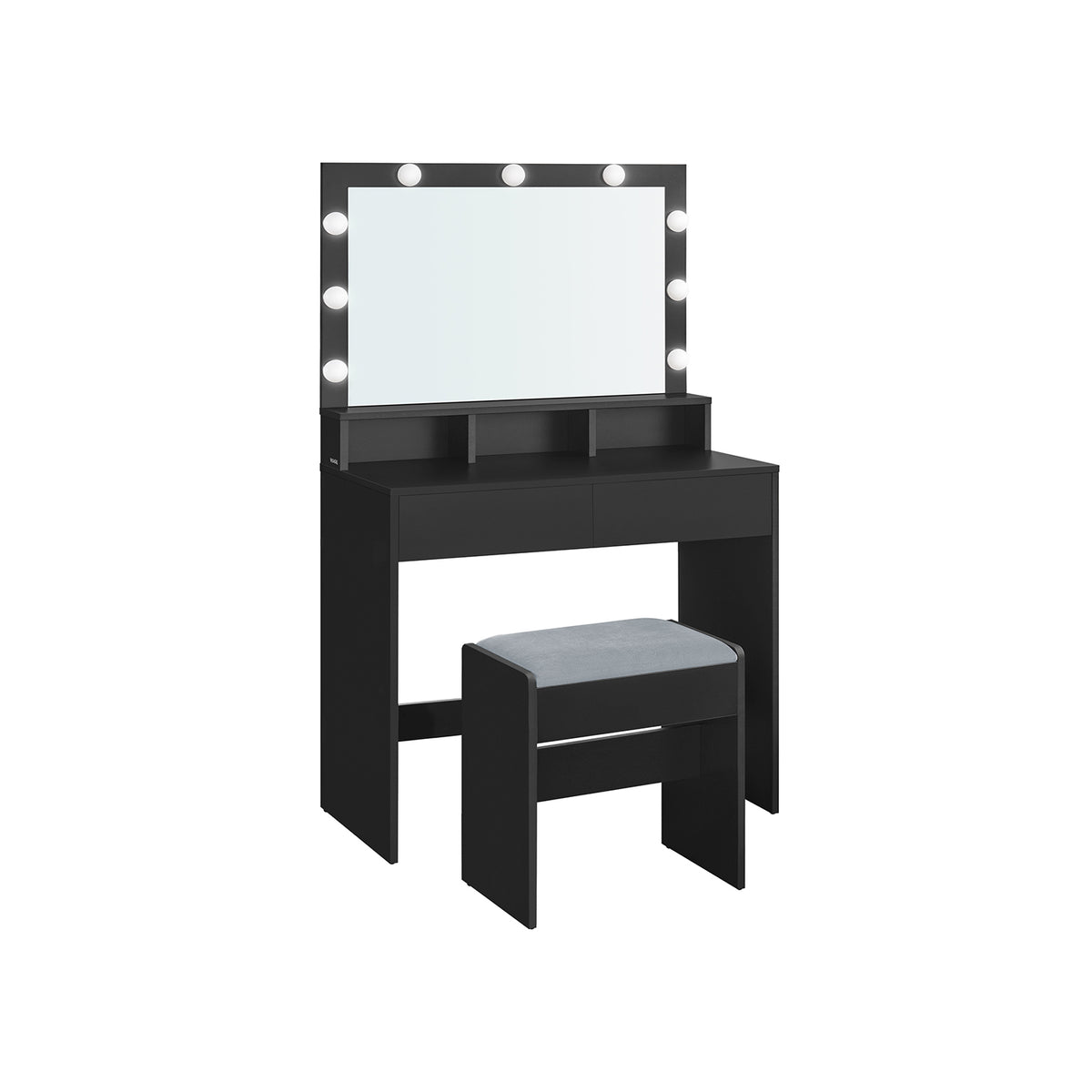 Vanity Desk with Power Outlets - Mirror and Lights - Ink Black (URDT129B01)