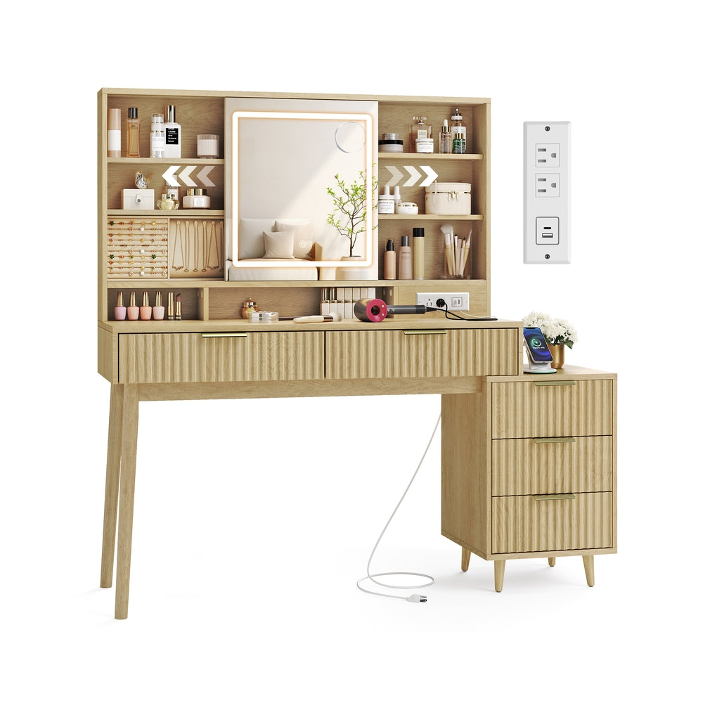 MAXE Collection - Vanity Desk with Sliding Mirror and Lights