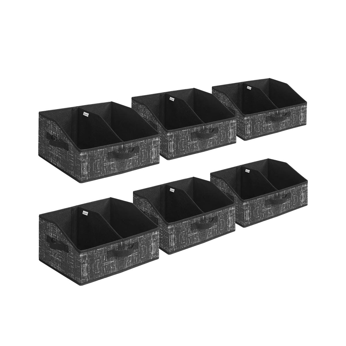 Set of 6 Storage Baskets - Foldable Storage Bins - Fabric Boxes - 15.7 x 11.8 x 7.9 Inches - Closet Storage Organizers - 3 Handles - 3 Handles - for Bedroom - Living Room - Ink Black URFB0140B01