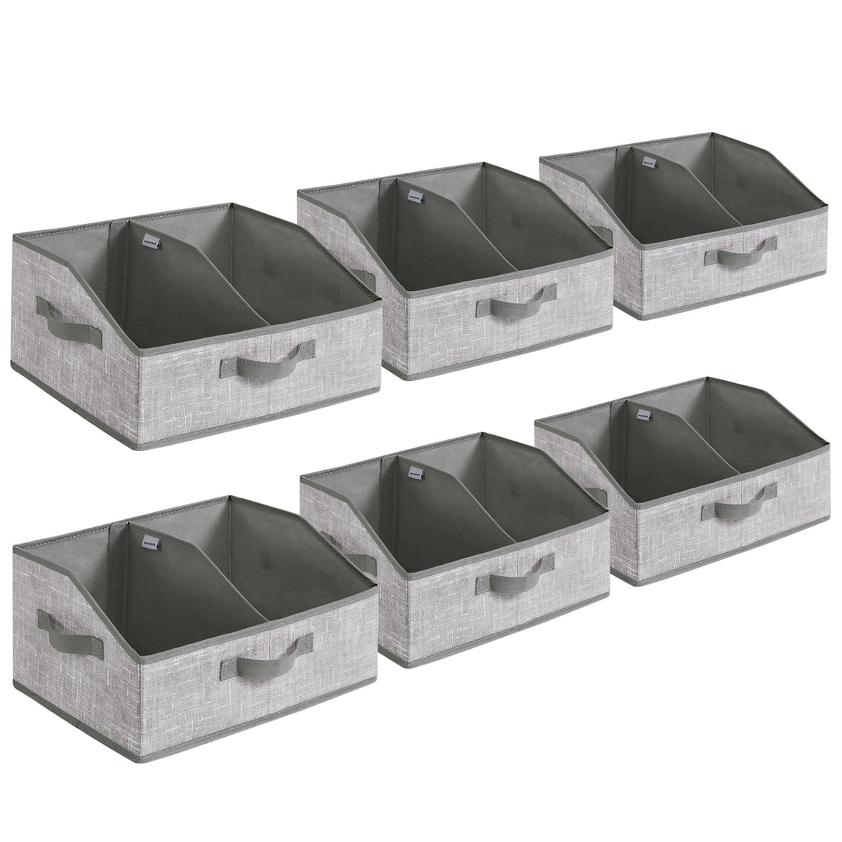 Set of 6 Storage Baskets - Foldable Storage Bins - Fabric Boxes - 15.7 x 11.8 x 7.9 Inches - Closet Storage Organizers - 3 Handles - 3 Handles - for Bedroom - Living Room - Ink Black URFB0140B01 - Cattail Gray