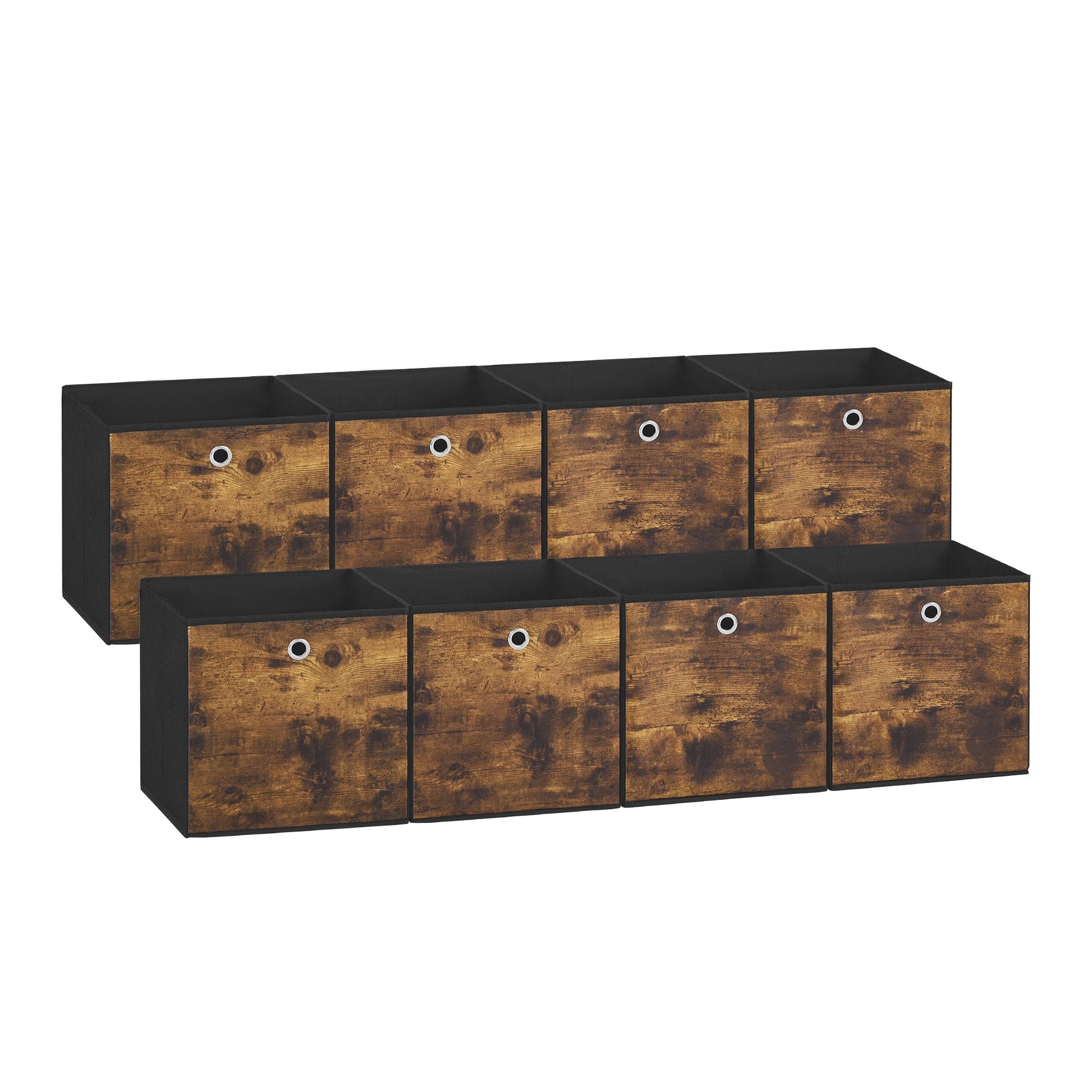 Storage Cubes - Set of 8 Storage Bins - Foldable Fabric Storage Boxes - 10.2 x 10.2 x 11 Inches - Fit Cube Storage Unit - for Clothes - Bedroom - Living Room - Rustic Brown and Ink Black URFB826B01