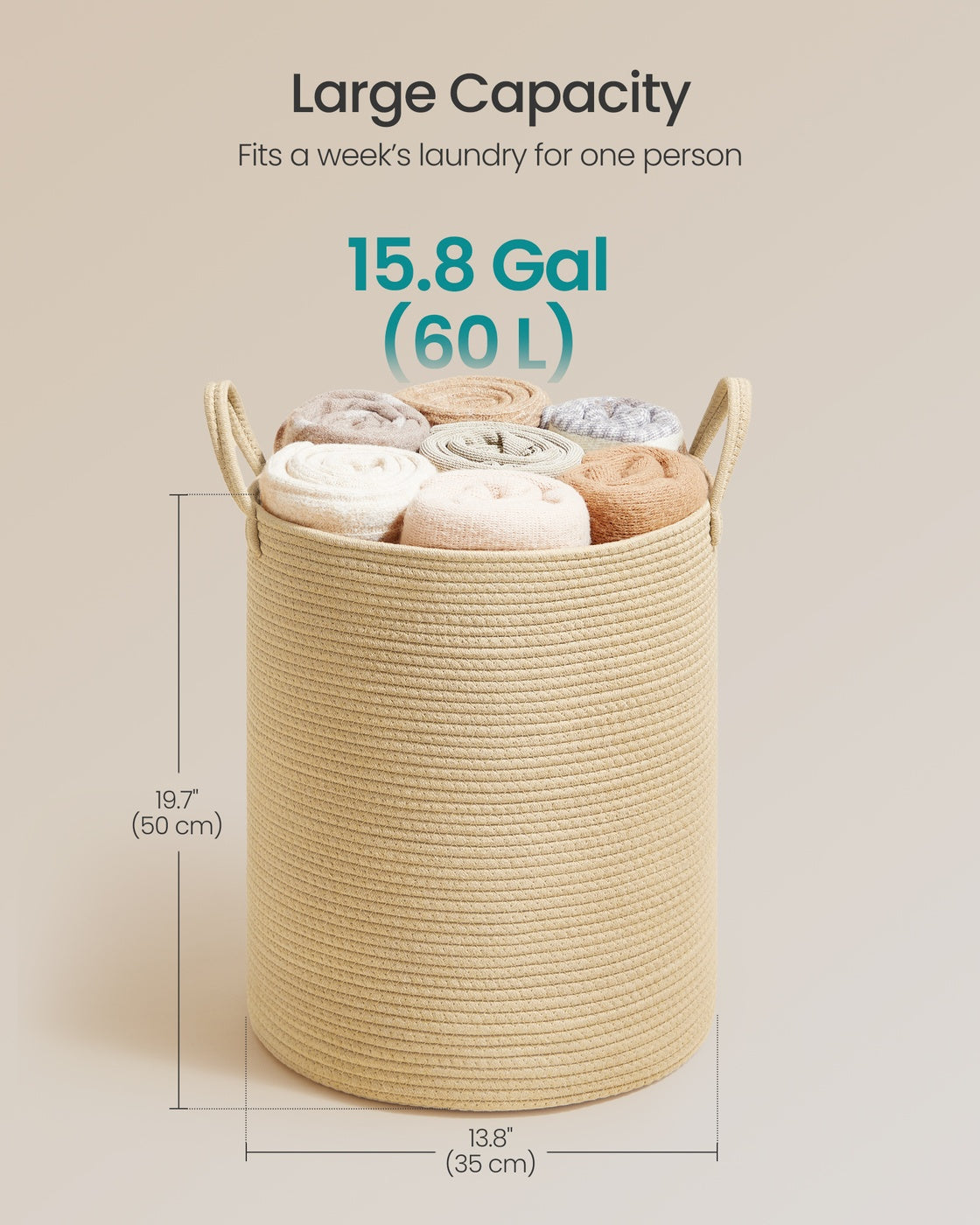 Cotton Rope Laundry Basket - 15 Gal - Soft Sides With Handles