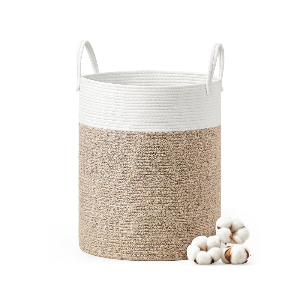 Cotton Rope Laundry Basket - 15 Gal - Soft Sides With Handles - White + Brown