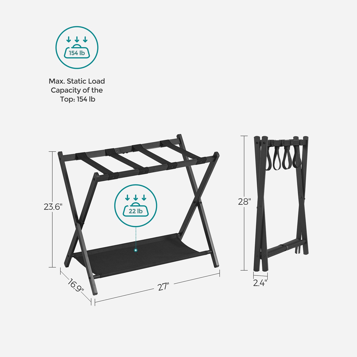 Luggage Rack for Guest Room - Black