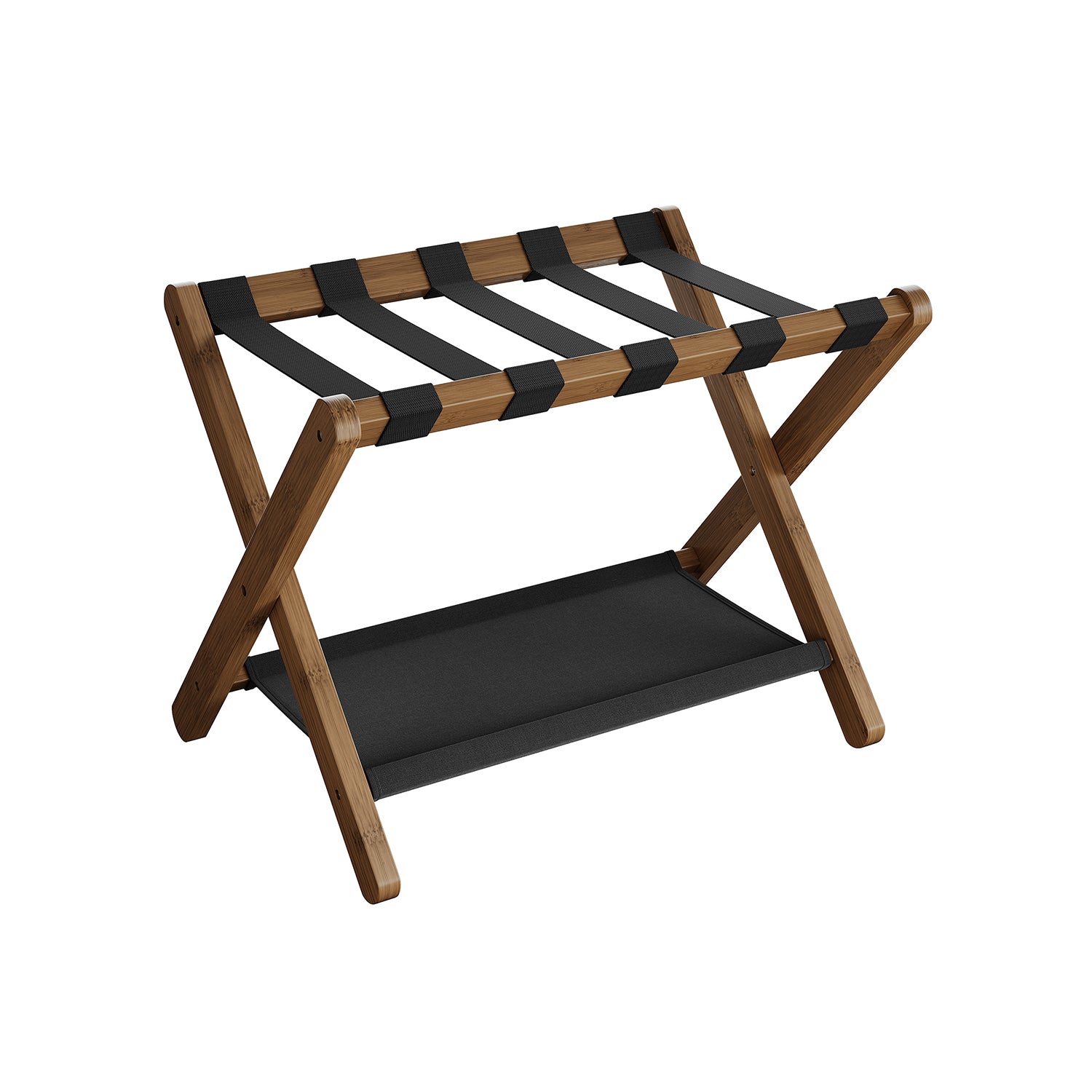 Folding Suitcase Stand with Storage Shelf - Walnut Brown