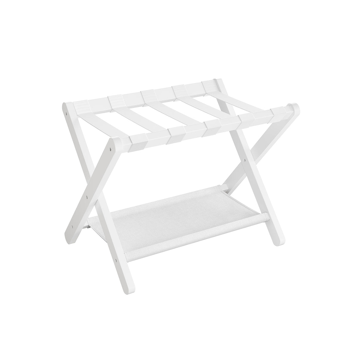 Folding Suitcase Stand with Storage Shelf - Classic White