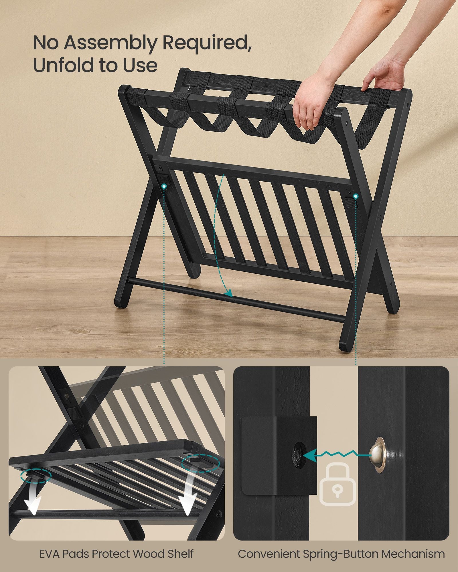 Solid Wood Luggage Rack - No Assembly Required - Foldable Suitcase Stand - Luggage Holder