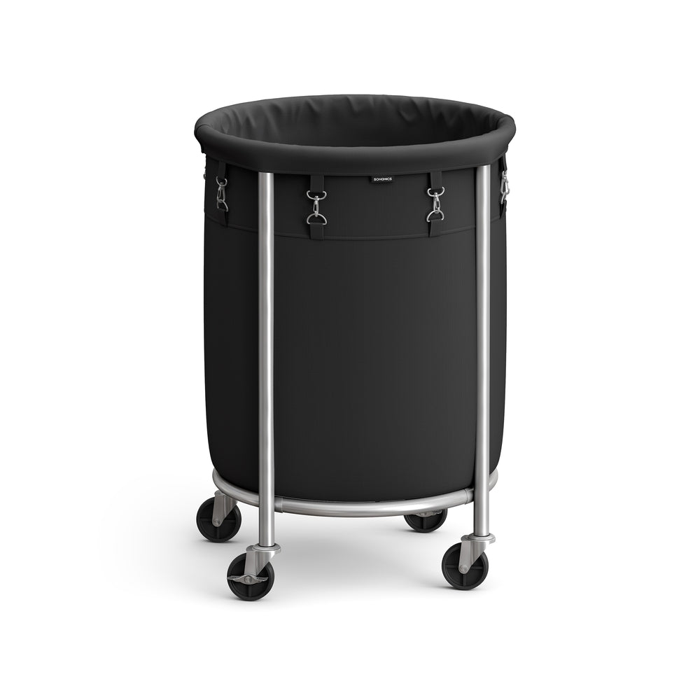 29-Gallon Round Laundry Basket - Black + Silver