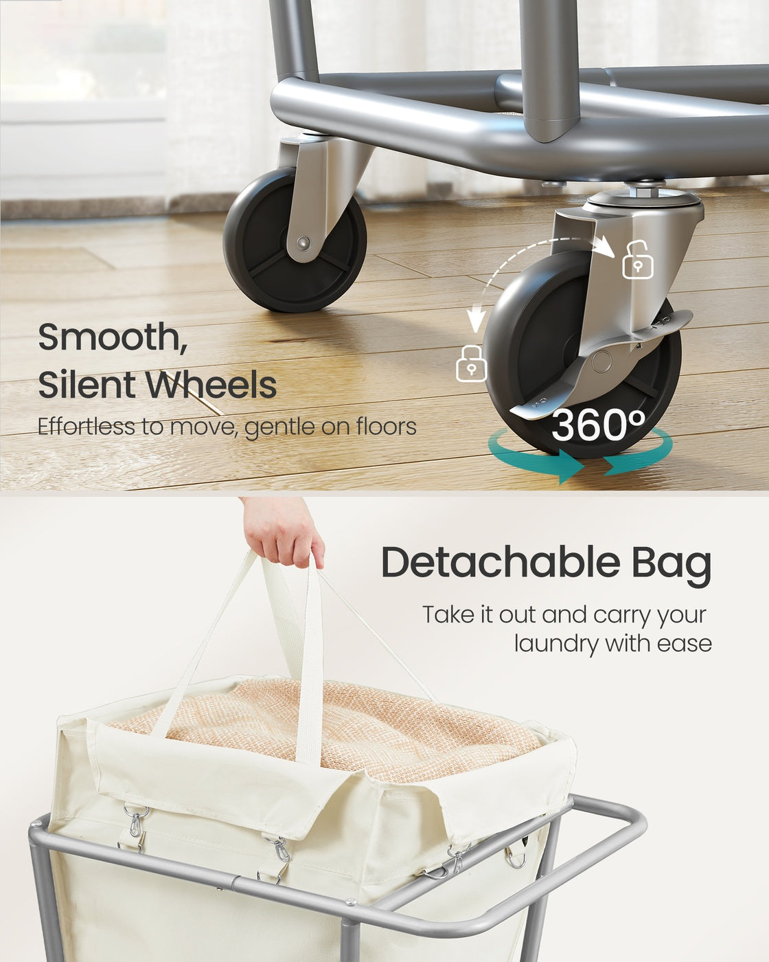 Rolling Laundry Hamper - 34.3 Gallon - Removable Bag