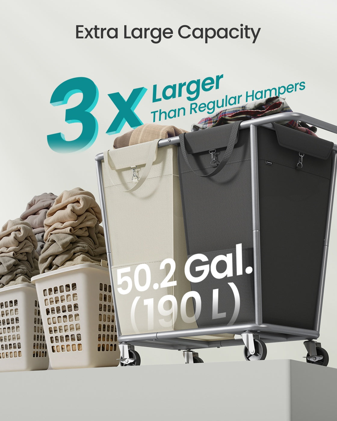 Rolling Laundry Hamper - 34.3 Gallon - Removable Bag