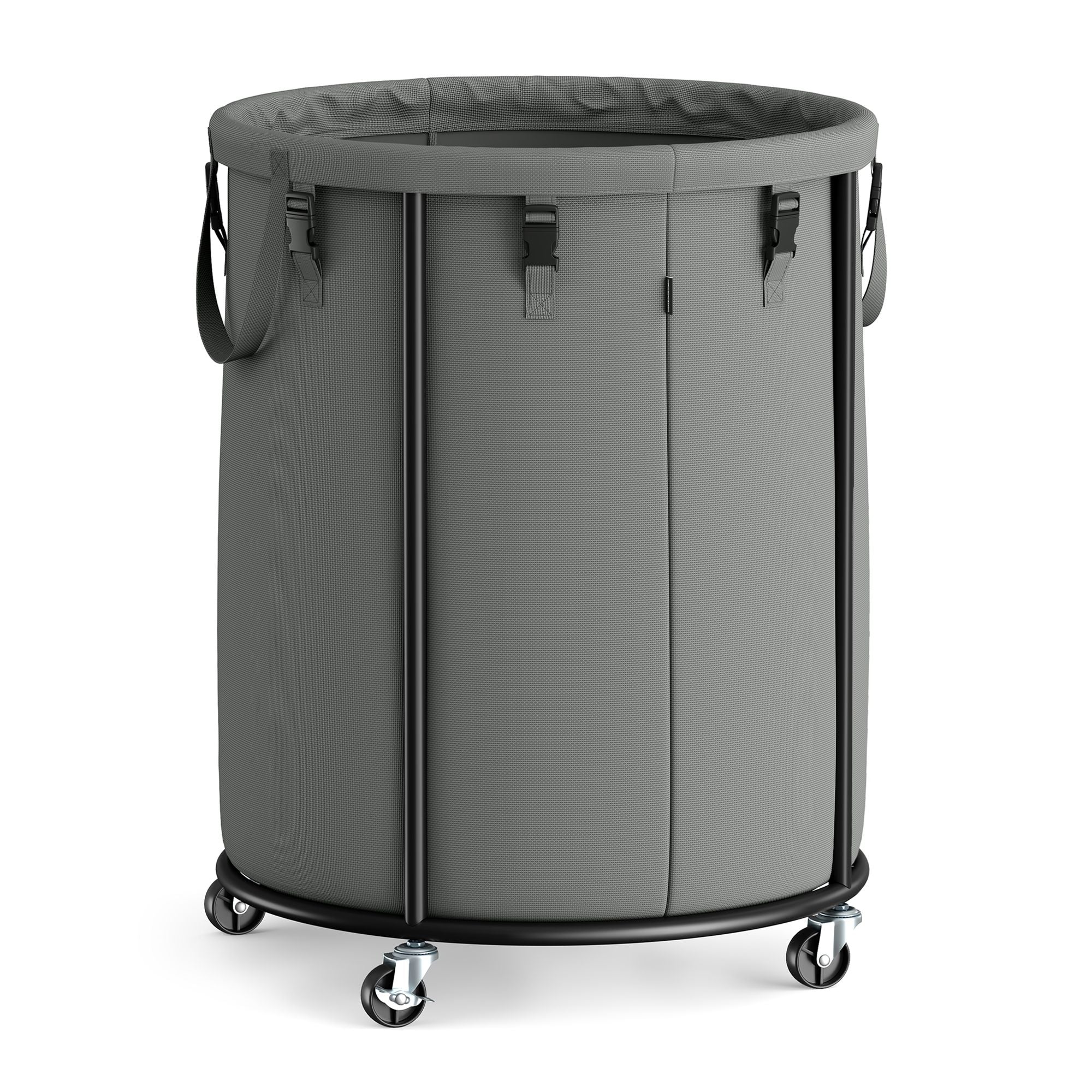 Laundry Basket with Wheels - Rolling Laundry Hamper with Steel Frame - Round Gray