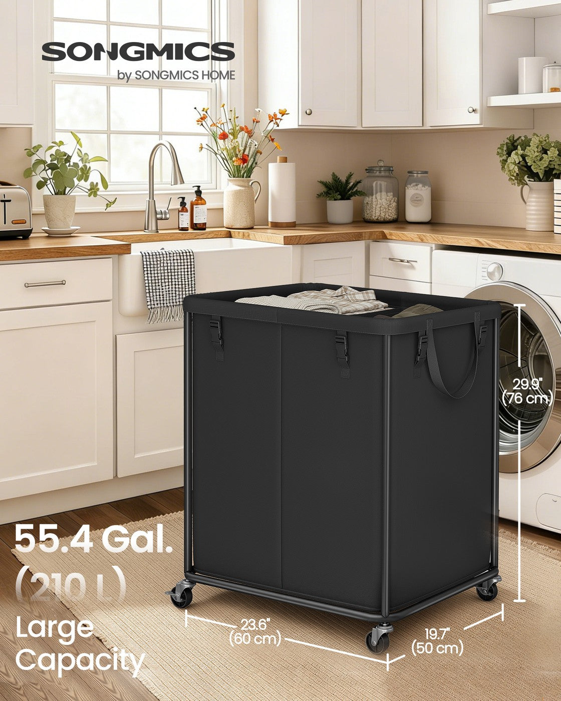 Laundry Basket with Wheels & Removable Liner Bag