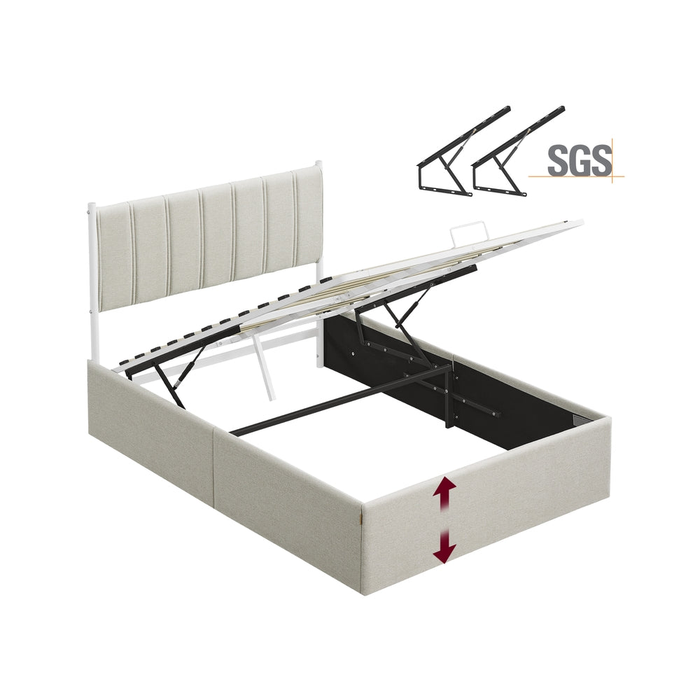Lift Up Storage Bed Frame Queen Size - Cappuccino Beige - 78.7"L x 55.3"W x 43.3"H