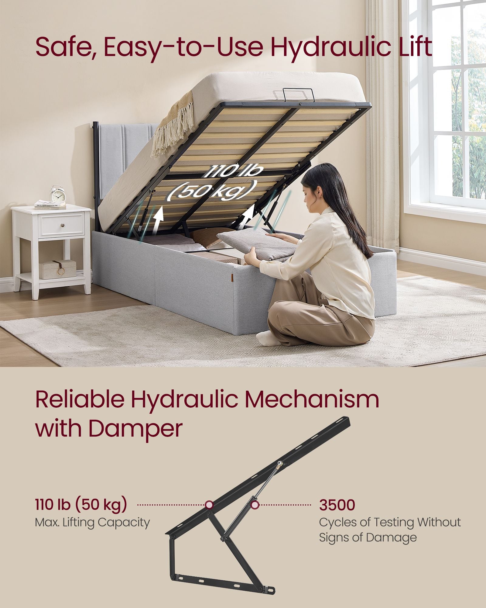 Lift Up Storage Bed Frame Twin Size