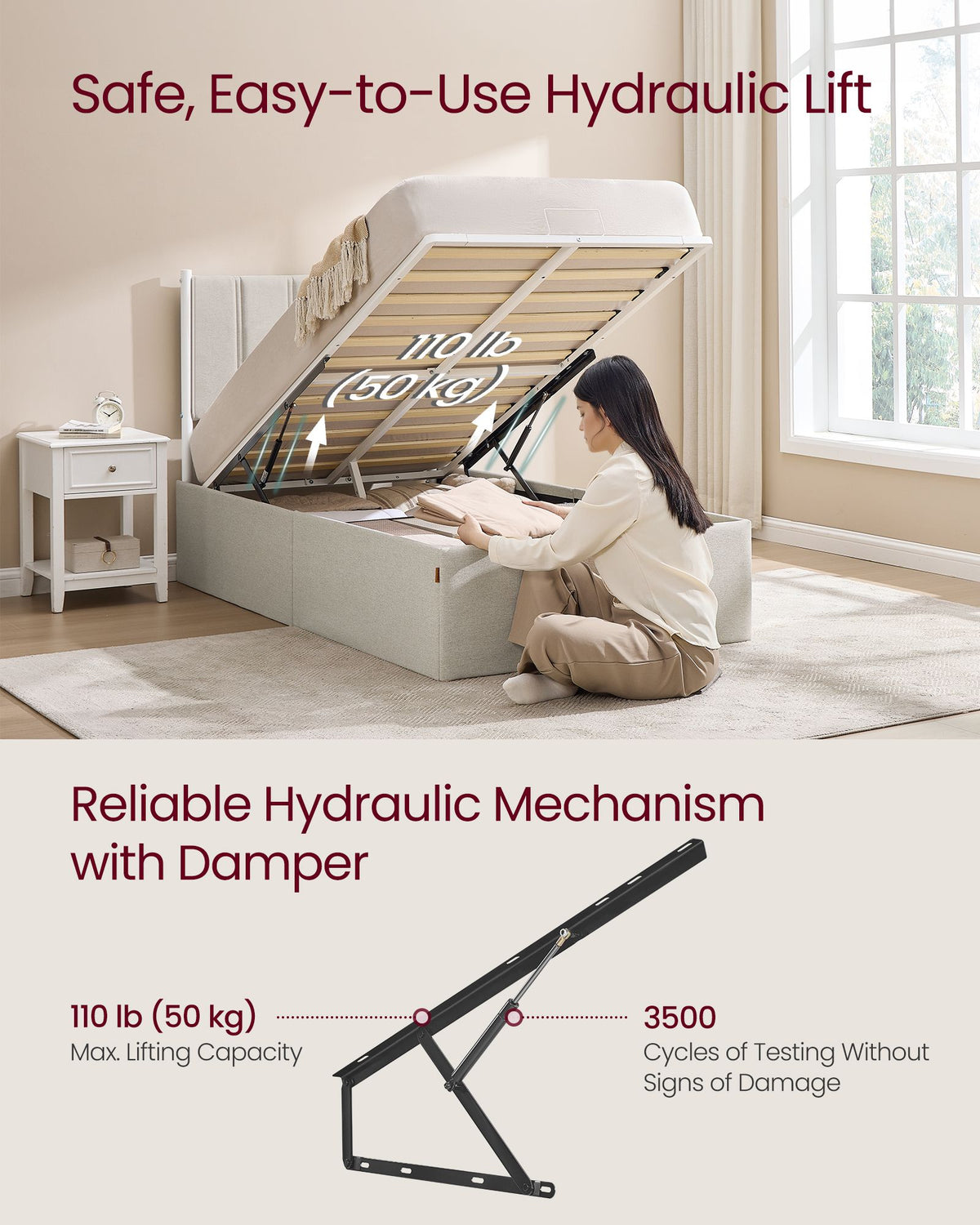 Lift Up Storage Bed Frame Twin Size - Hydraulic Platform Bed