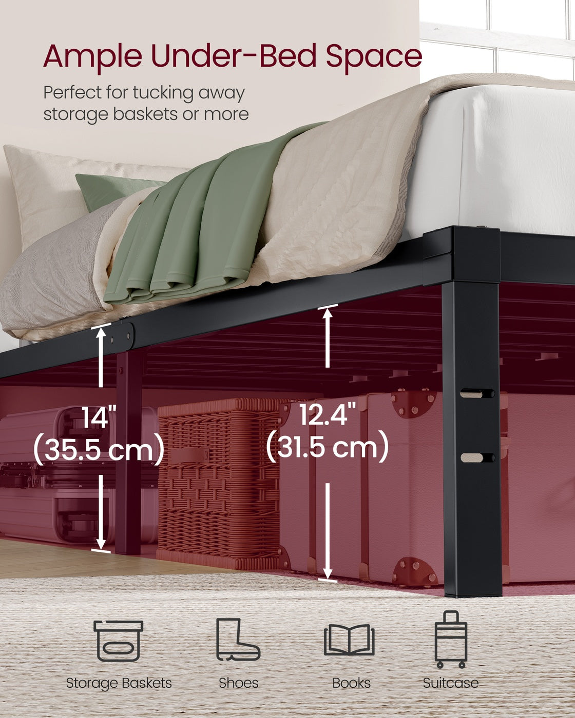 Queen Metal Bed Frame - 14 inches Tall