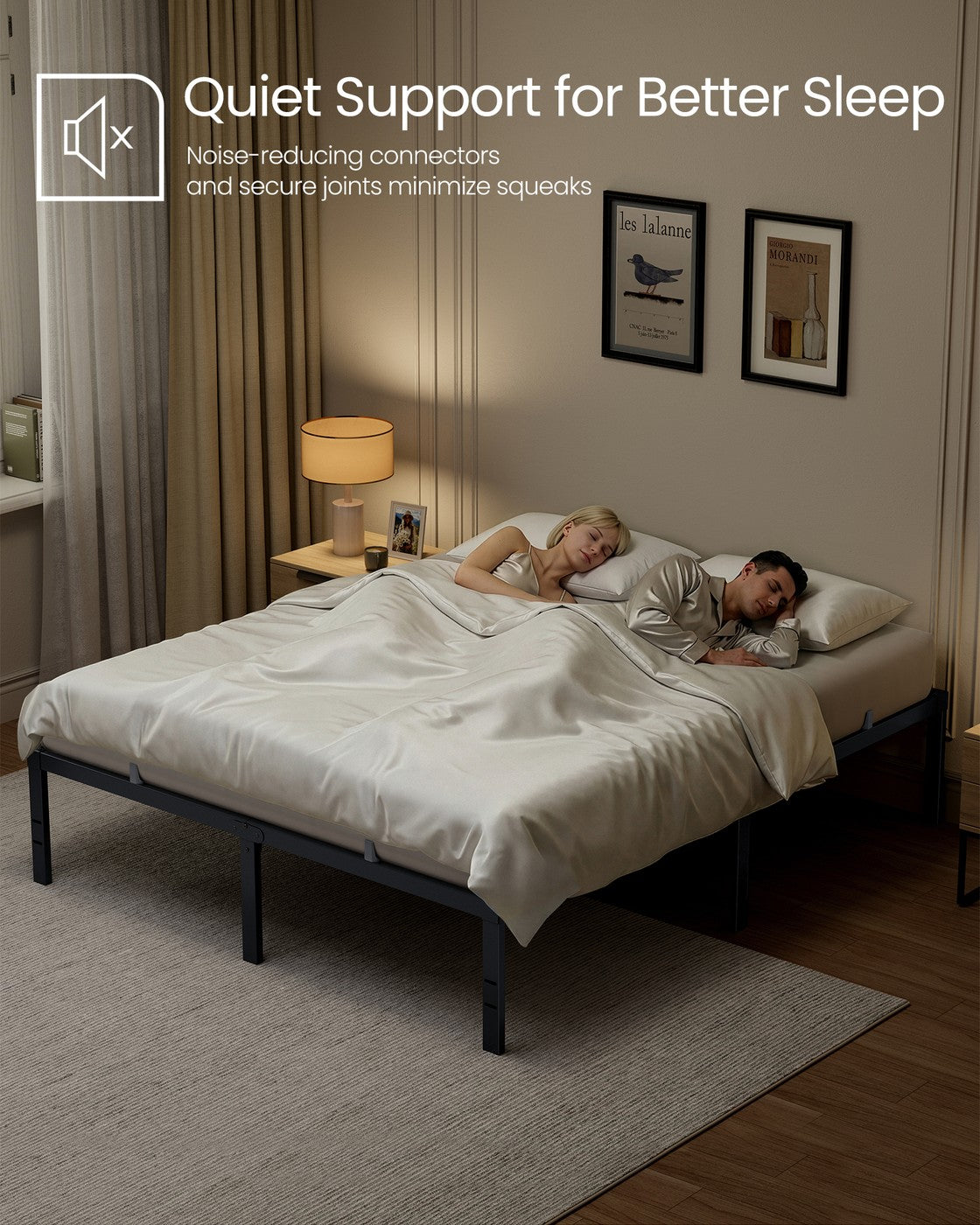 Queen Metal Bed Frame 16 Inches Tall - Matte Black