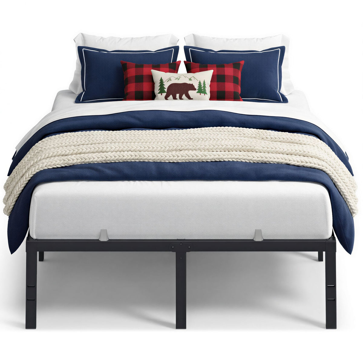 Queen Metal Bed Frame 16 Inches Tall - Matte Black - 75.2"L x 53.9"W x 16"H