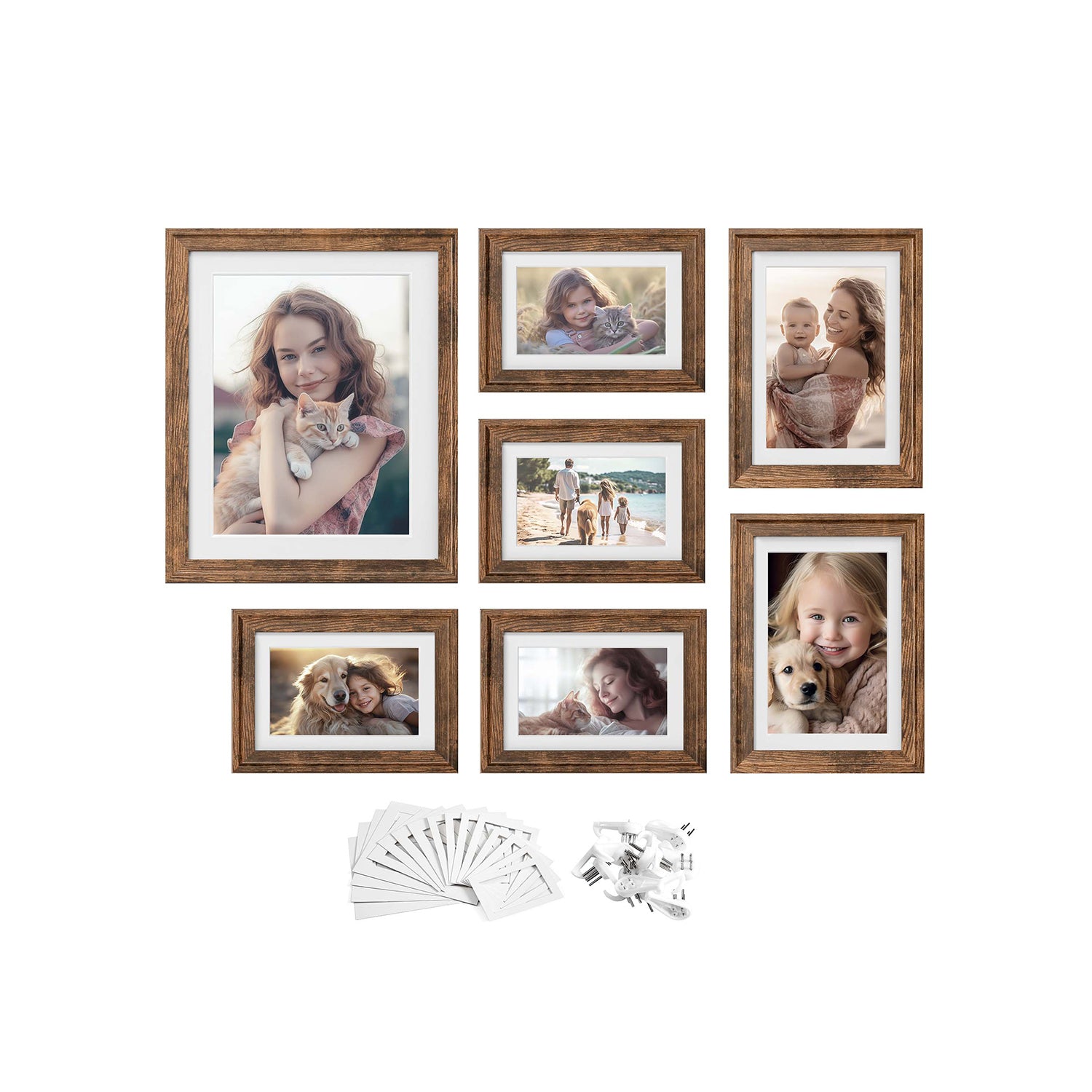 Set of 10 Collage Photo Frames - Two 8x10 - Four 5x7 - Four 4x6 Frames - Rustic Brown