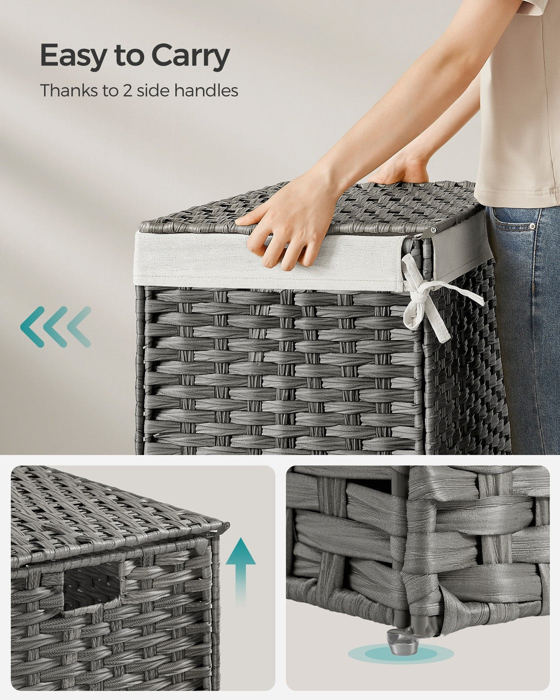 27.7 Gallon (105L) Woven Storage Basket with Lid and Handles Gray - Gray